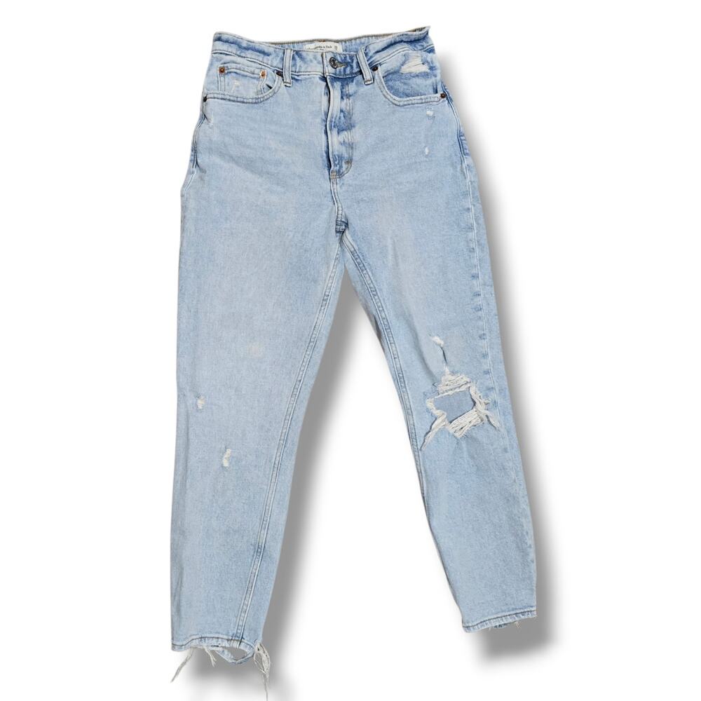 Abercrombie & Fitch Curve Love Mom High Rise Distressed Light Wash Jeans 26/2R